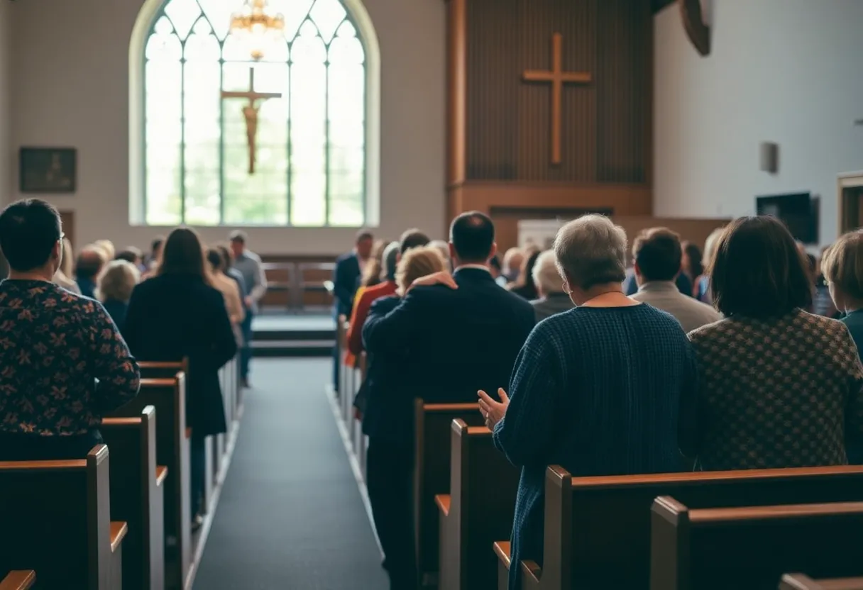 Church congregation reflecting on safety and unity