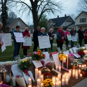 Community members holding candles in remembrance of Jonathan Joss