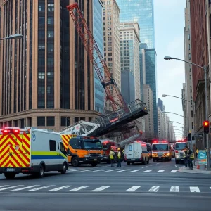 Emergency responders at the scene of a crane collapse on a busy San Antonio road.