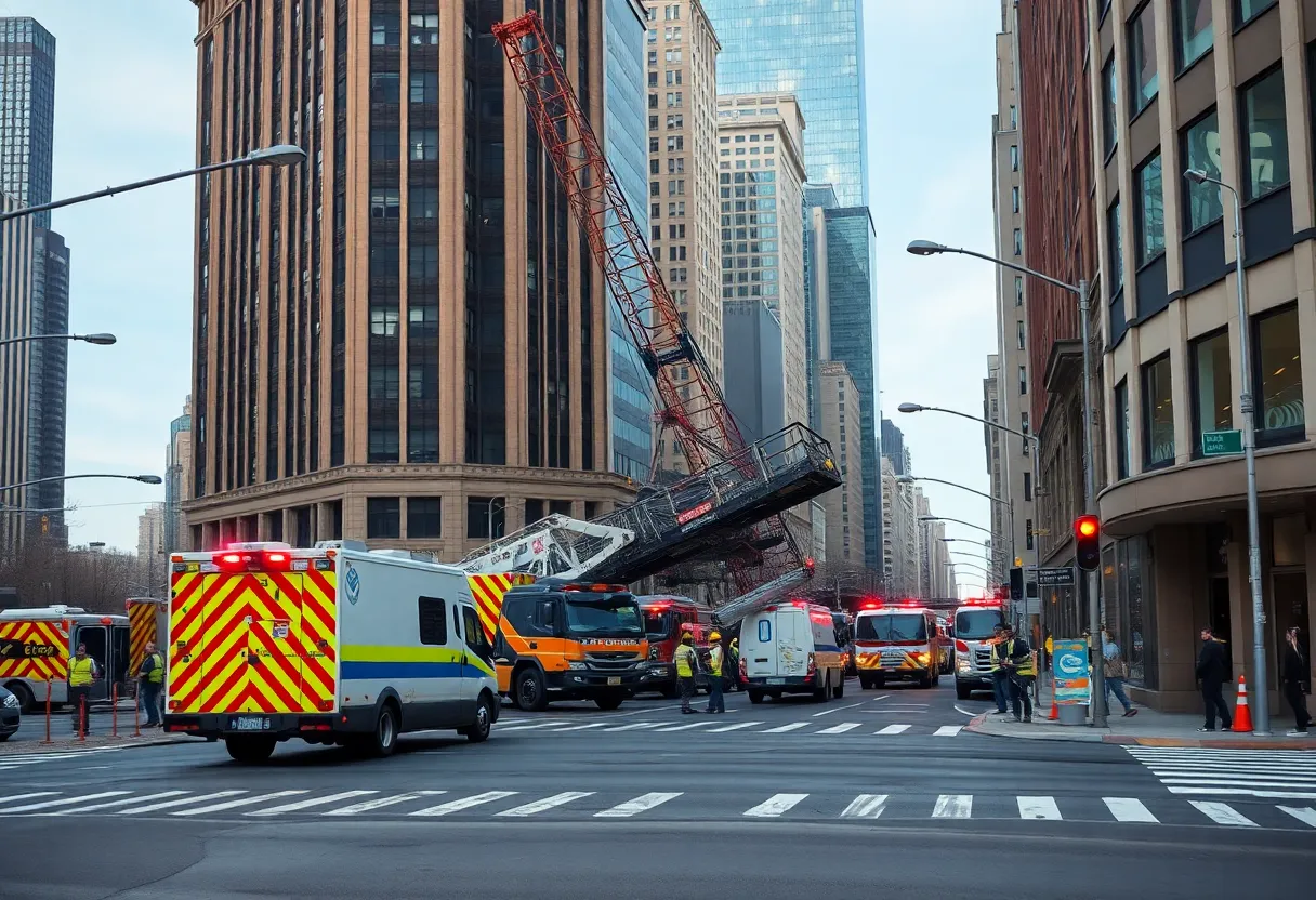 Emergency responders at the scene of a crane collapse on a busy San Antonio road.