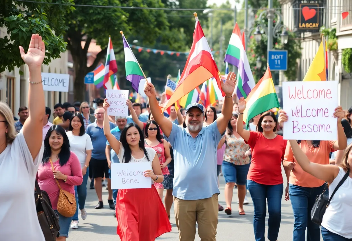 Tenafly community celebrating Edan Alexander's return with flags and banners