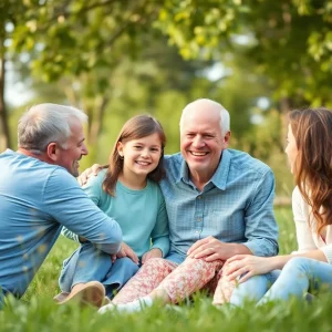 A peaceful family gathering in nature, symbolizing love and remembrance.