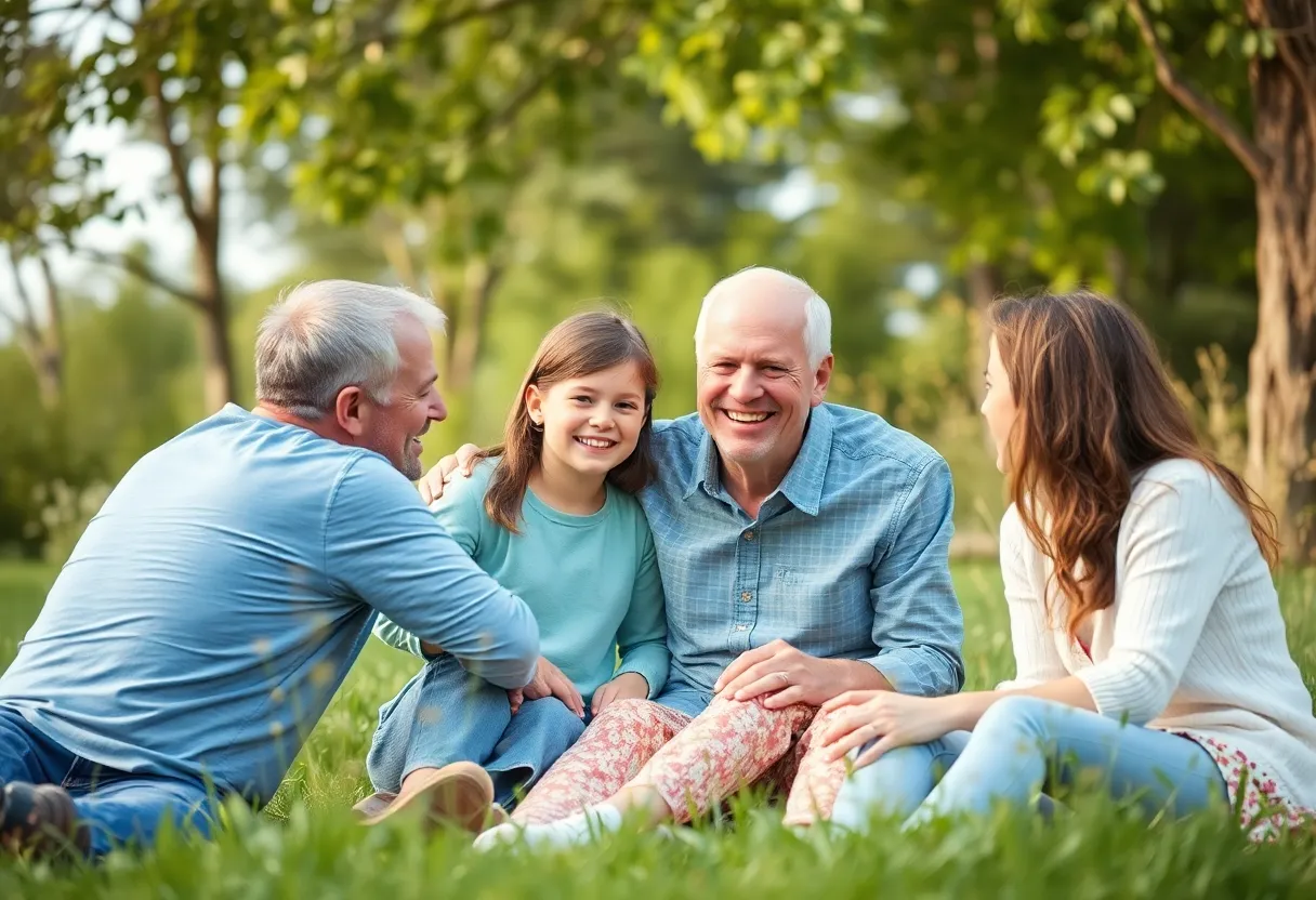 A peaceful family gathering in nature, symbolizing love and remembrance.