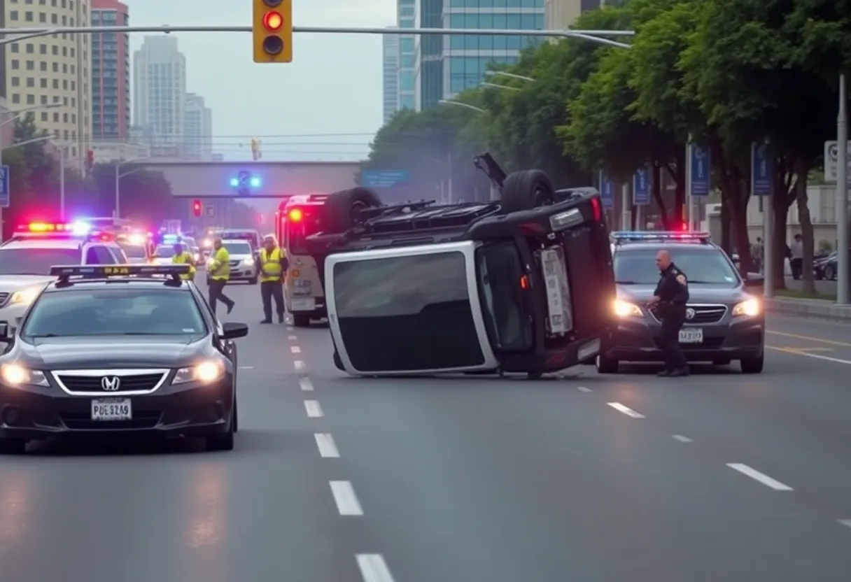 Flipped vehicle on road after high-speed chase in San Antonio