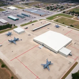 Aerial view of Joint Base San Antonio highlighting military infrastructure.