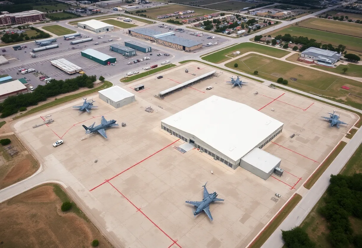 Aerial view of Joint Base San Antonio highlighting military infrastructure.