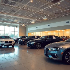 Showroom of Ken Batchelor Cadillac featuring luxury vehicles