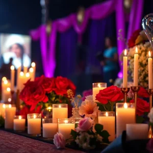 Candles and flowers at a memorial for Jonathan Joss