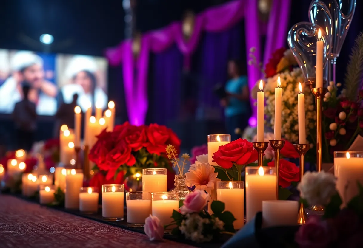 Candles and flowers at a memorial for Jonathan Joss