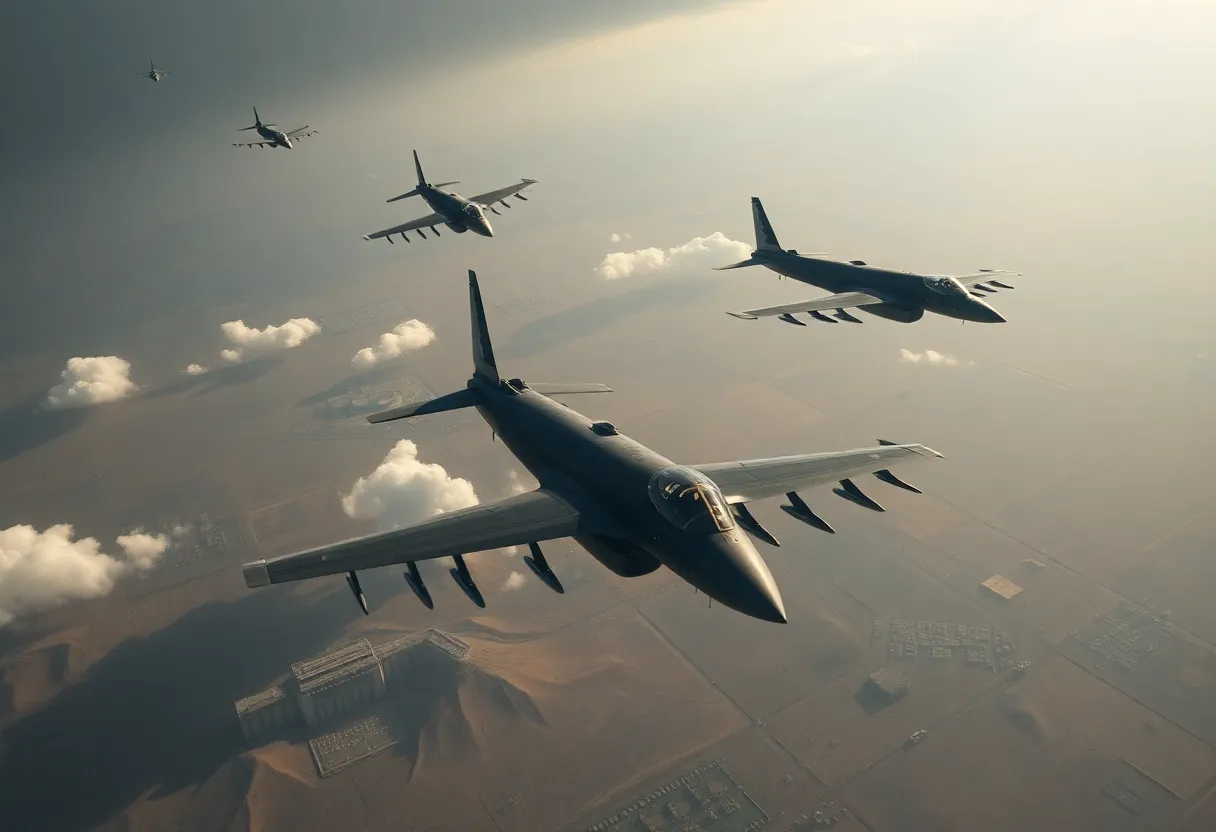 Aerial view of military aircraft in Iranian airspace during operation