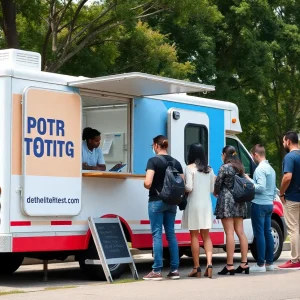 Mobile health unit providing STI testing in a park