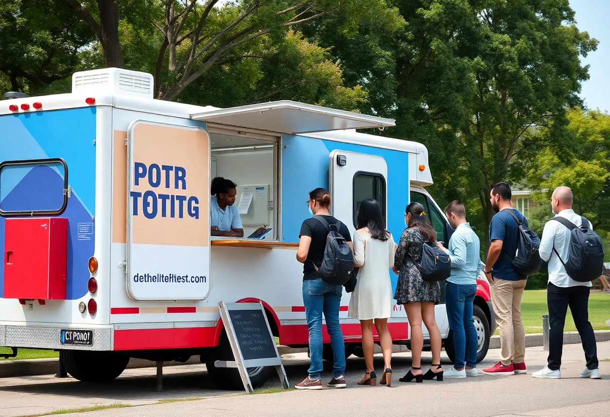 Mobile health unit providing STI testing in a park