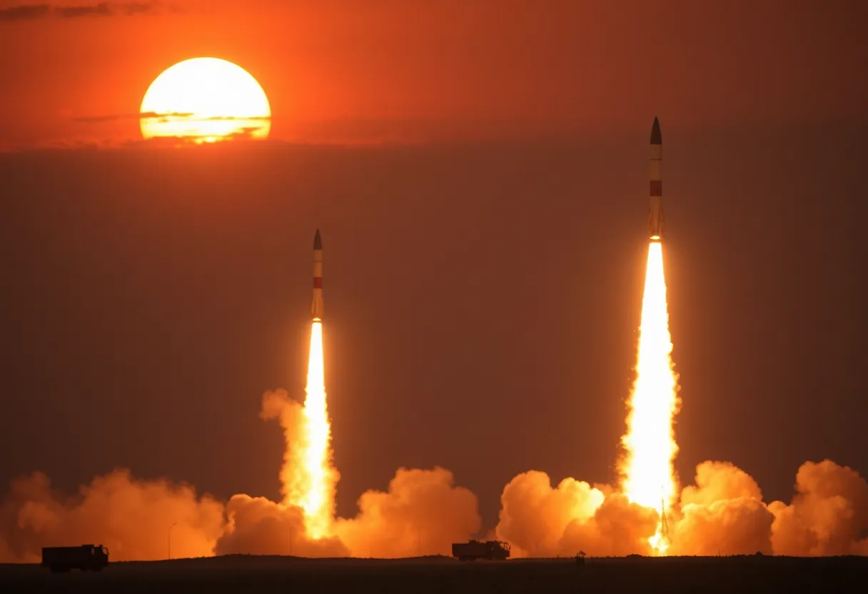 Missile launches in North Korea showcasing military technology