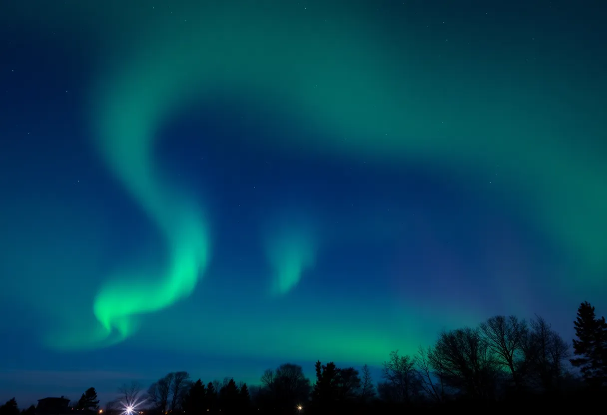 Aurora borealis visible in the Texas night sky