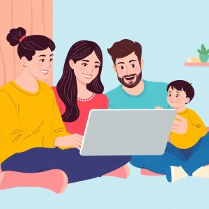 Family comparing auto insurance options online