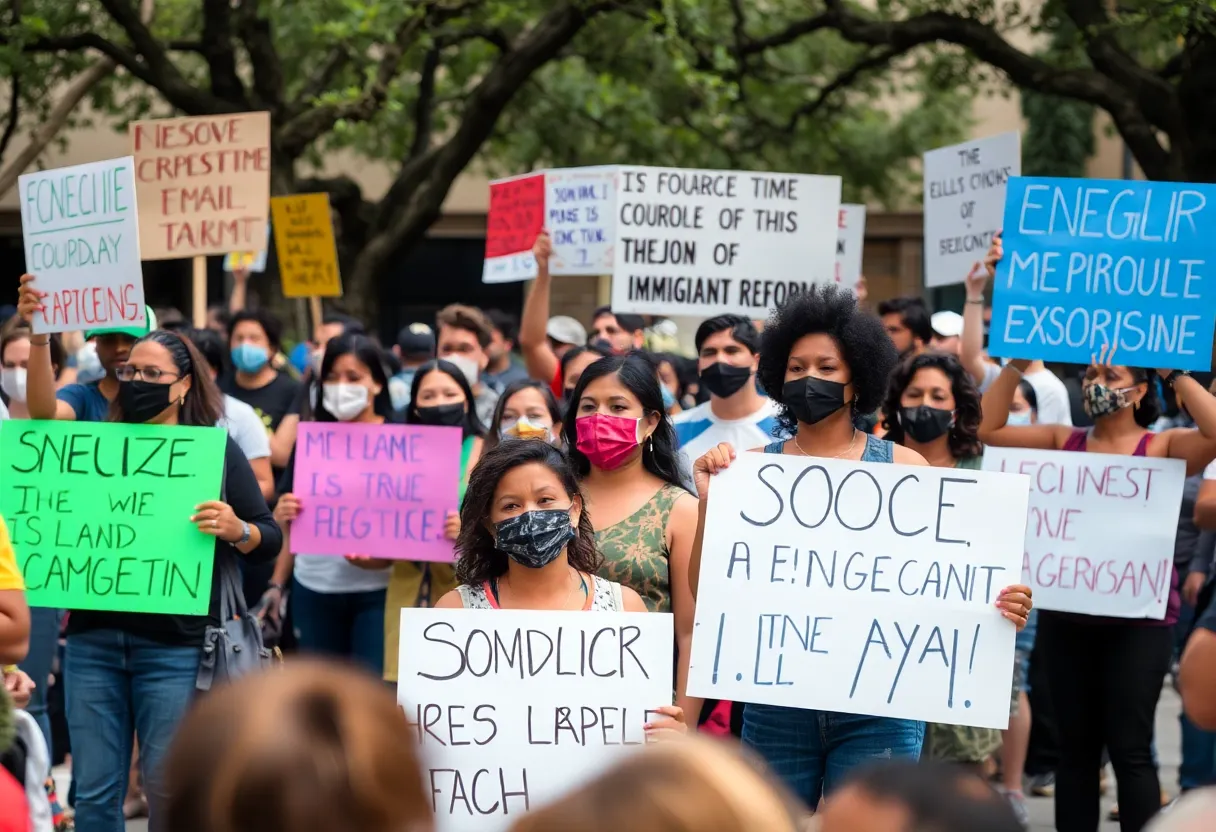 Diverse group protesting for social justice in San Antonio