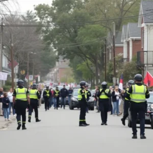 Police presence in a neighborhood during protests