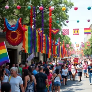A colorful crowd celebrating Pride in San Antonio