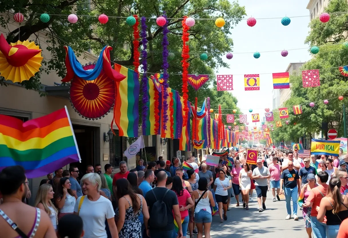 A colorful crowd celebrating Pride in San Antonio