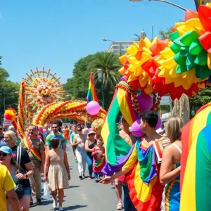 LGBTQ+ community members celebrating at the Pride Parade in San Antonio.