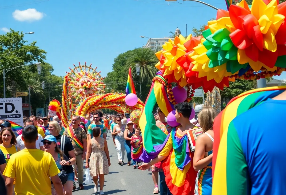 LGBTQ+ community members celebrating at the Pride Parade in San Antonio.