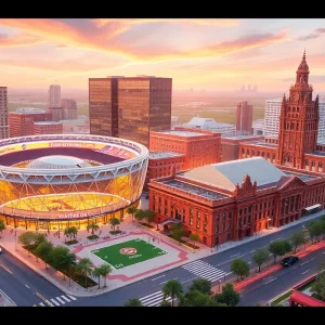 Conceptual illustration of Project Marvel's sports and entertainment district in San Antonio