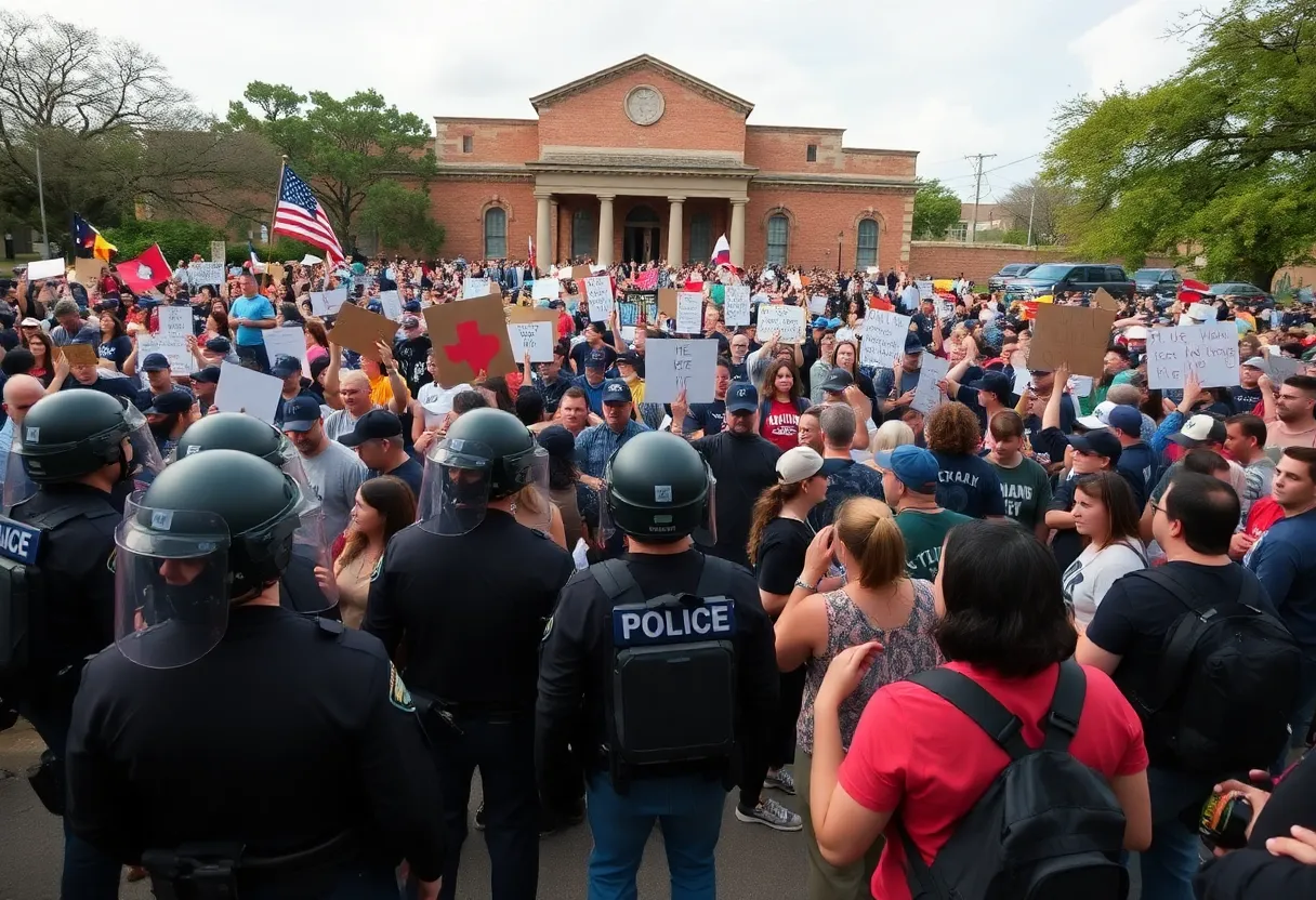 Crowd of protesters at Texas State Capitol with law enforcement