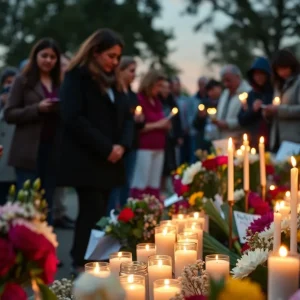 Community members holding candles at the vigil for Quintana Road Tragedy victims