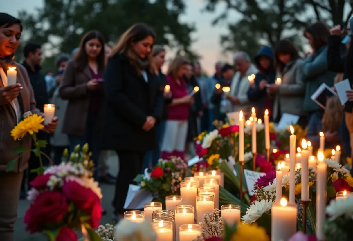 Community members holding candles at the vigil for Quintana Road Tragedy victims