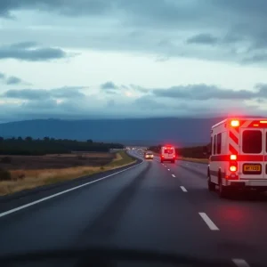 A highway with emergency vehicles symbolizing a tragic accident in San Antonio.
