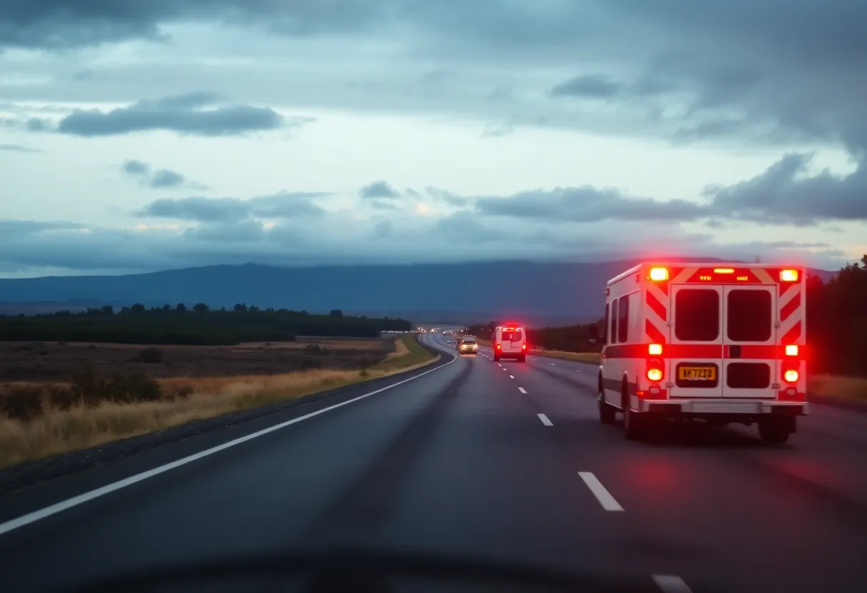 A highway with emergency vehicles symbolizing a tragic accident in San Antonio.