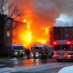 Firefighters battling a large fire at an apartment complex in San Antonio