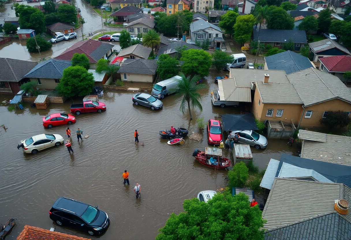 Flooded streets in San Antonio with emergency responders