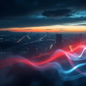 San Antonio skyline with gas lines and odor visualization