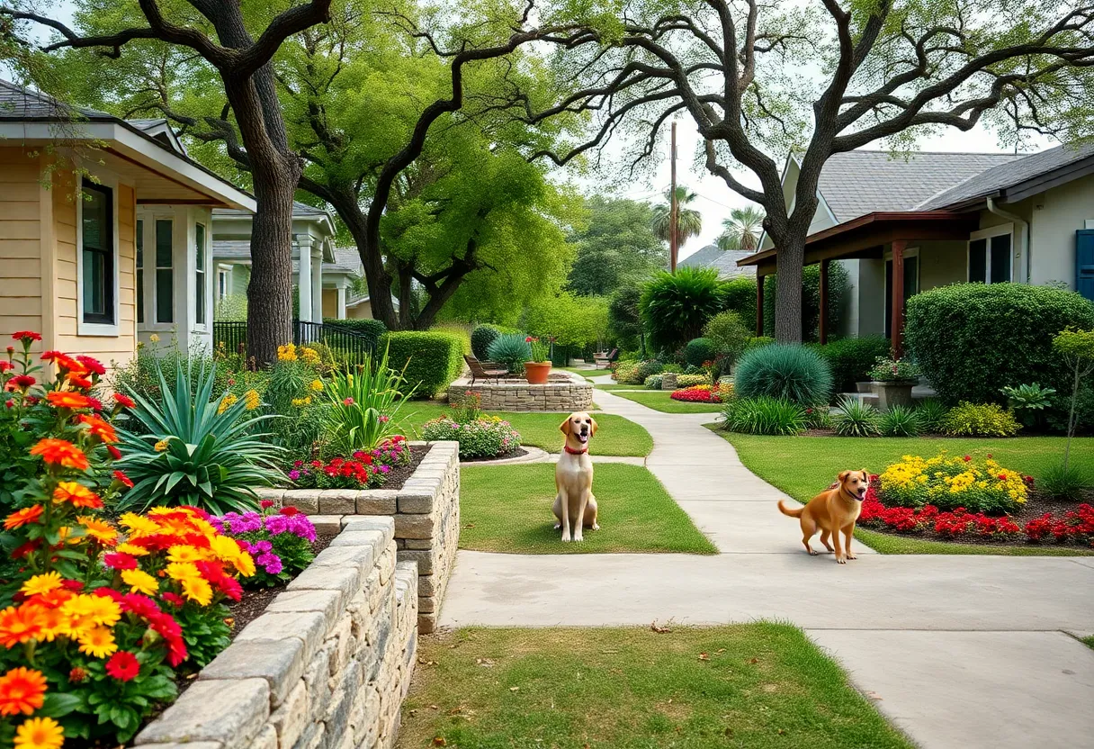 Neighborhood in San Antonio with vibrant gardens