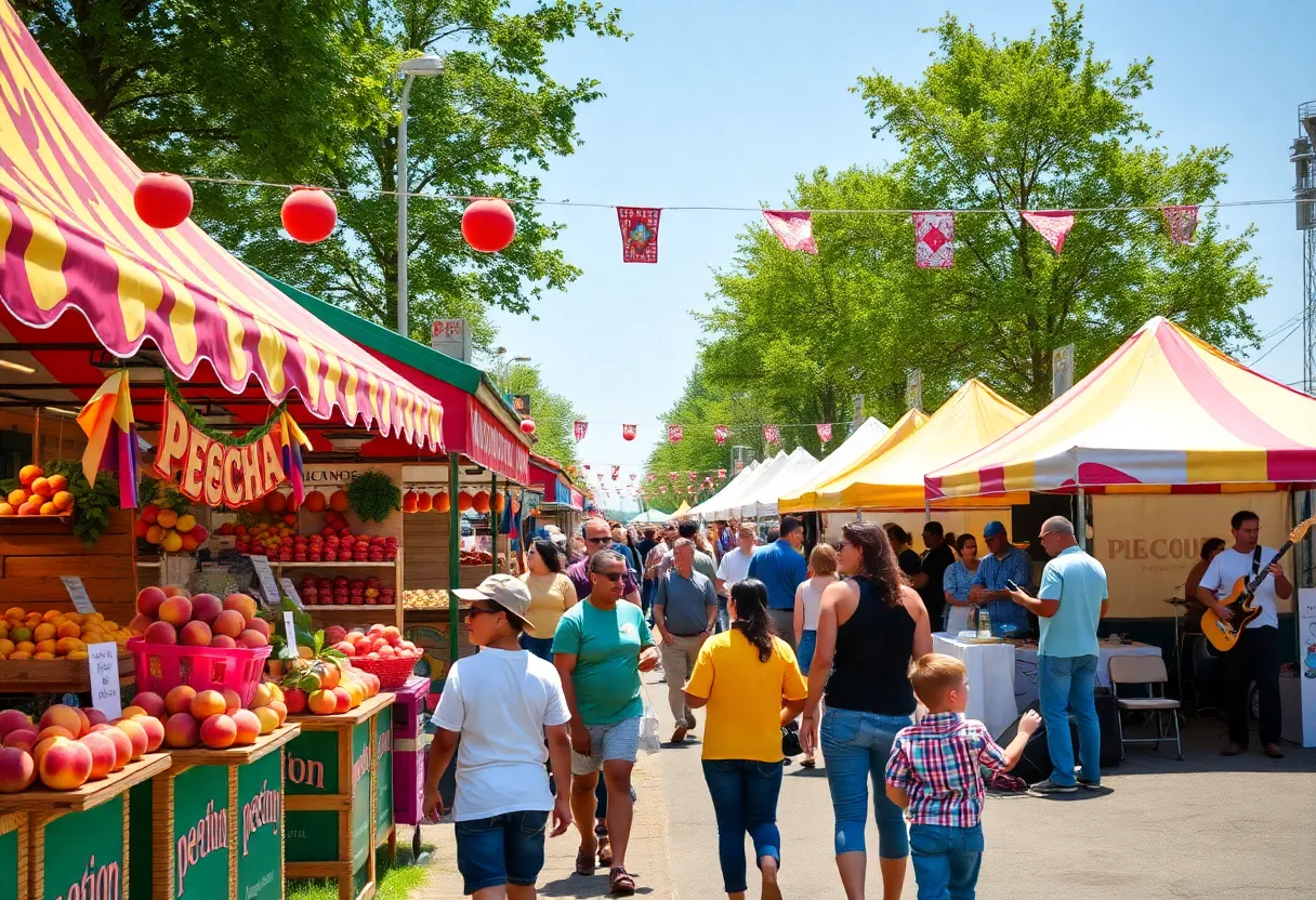 Vendors and visitors at the San Antonio Peach Fest with peach products