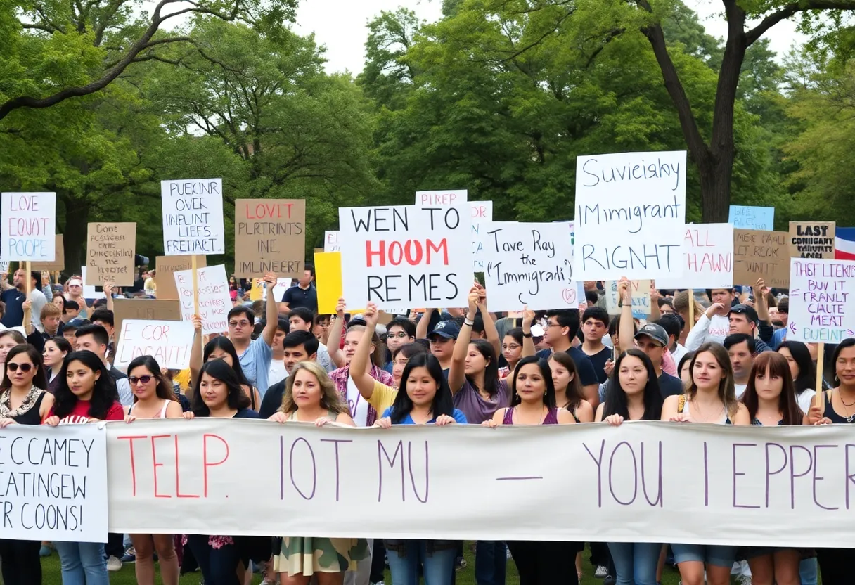 Crowd of protesters at the San Antonio protest against immigration policies