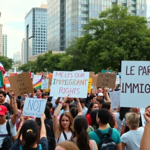 Demonstrators rallying in San Antonio for immigrant rights