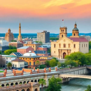 Cityscape of San Antonio highlighting cultural landmarks