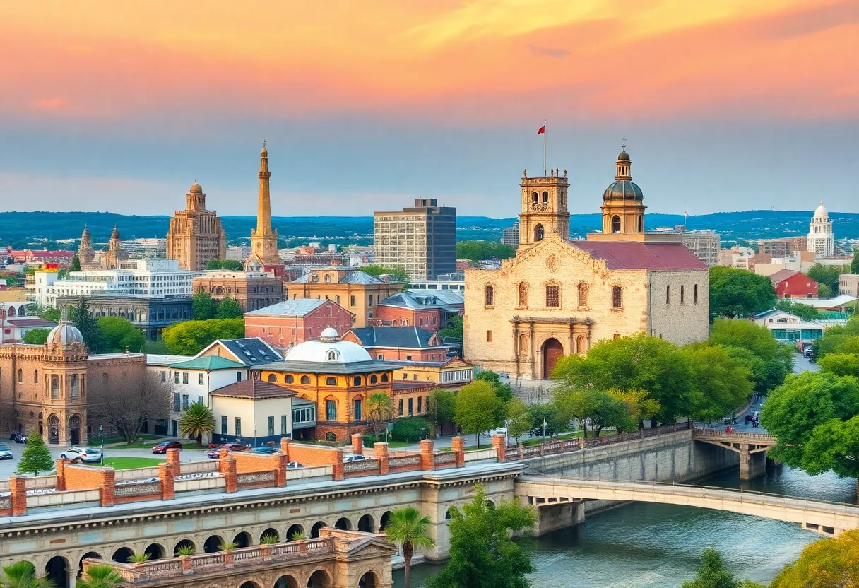 Cityscape of San Antonio highlighting cultural landmarks