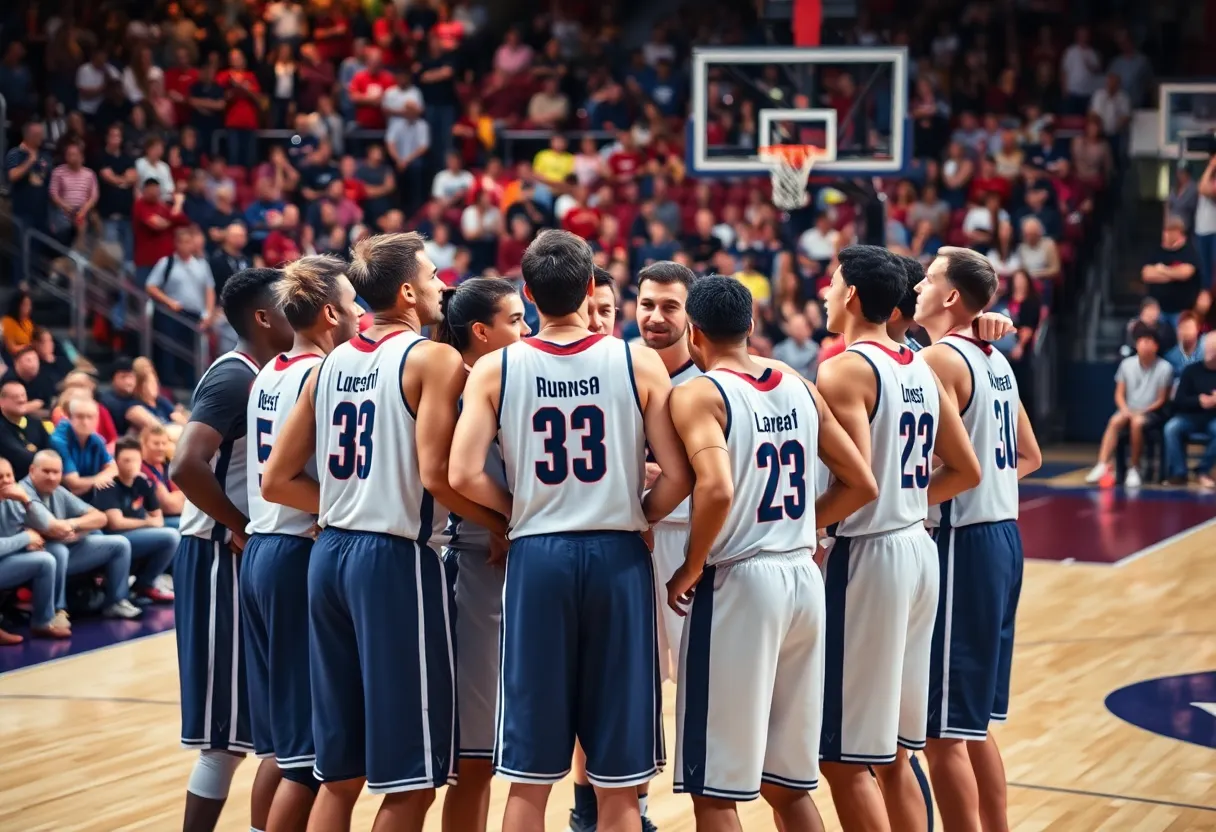 San Antonio Spurs basketball team celebrating on the court