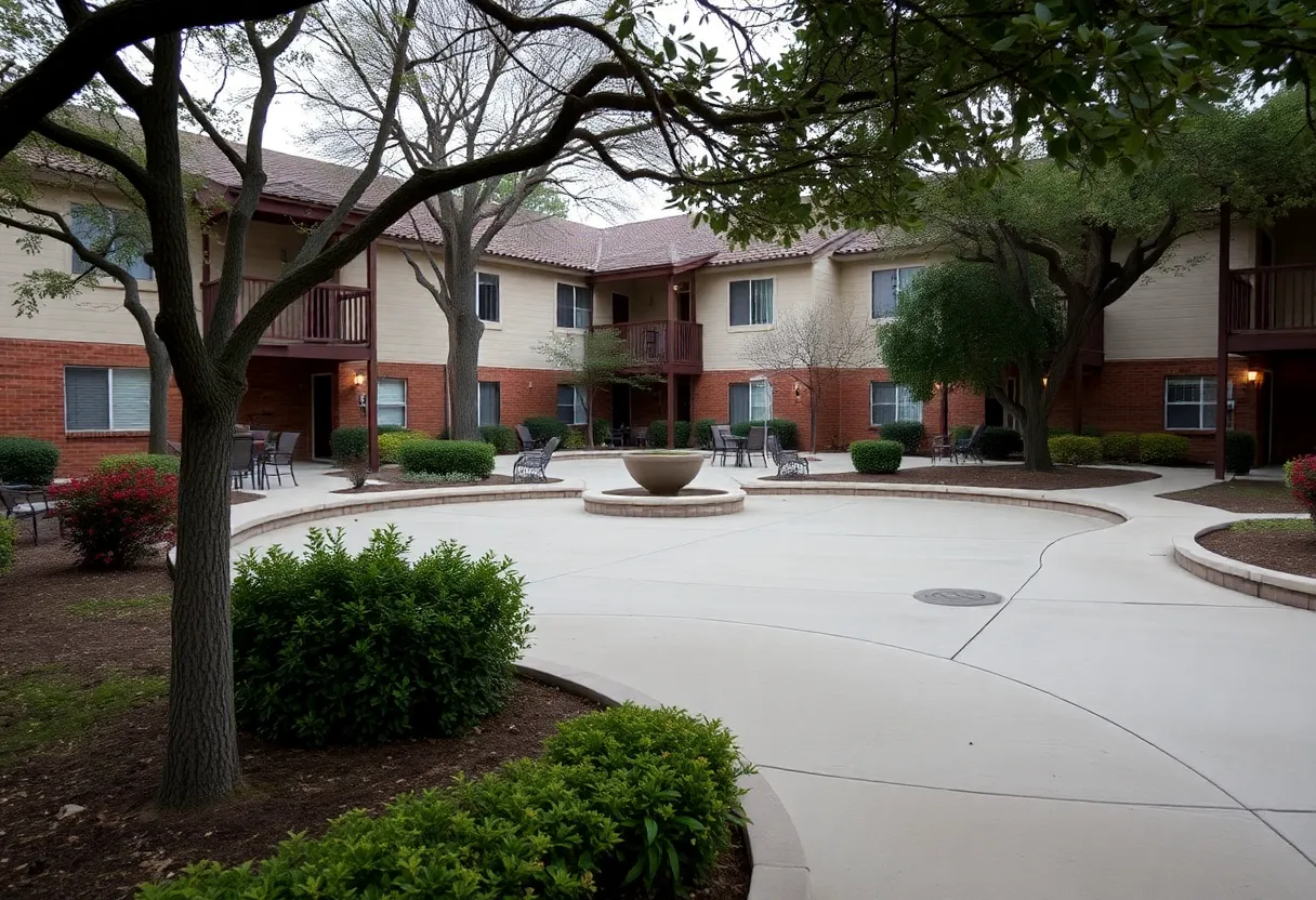 Scene of an apartment complex in San Antonio following a stabbing incident.