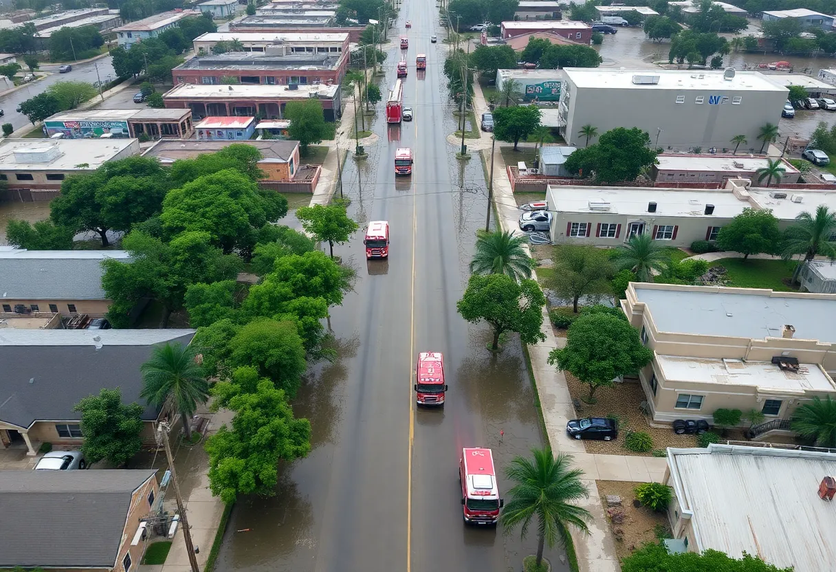 Flooded streets in San Antonio with emergency response teams