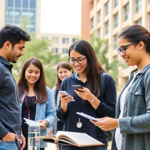 Students collaborating in a vibrant university environment