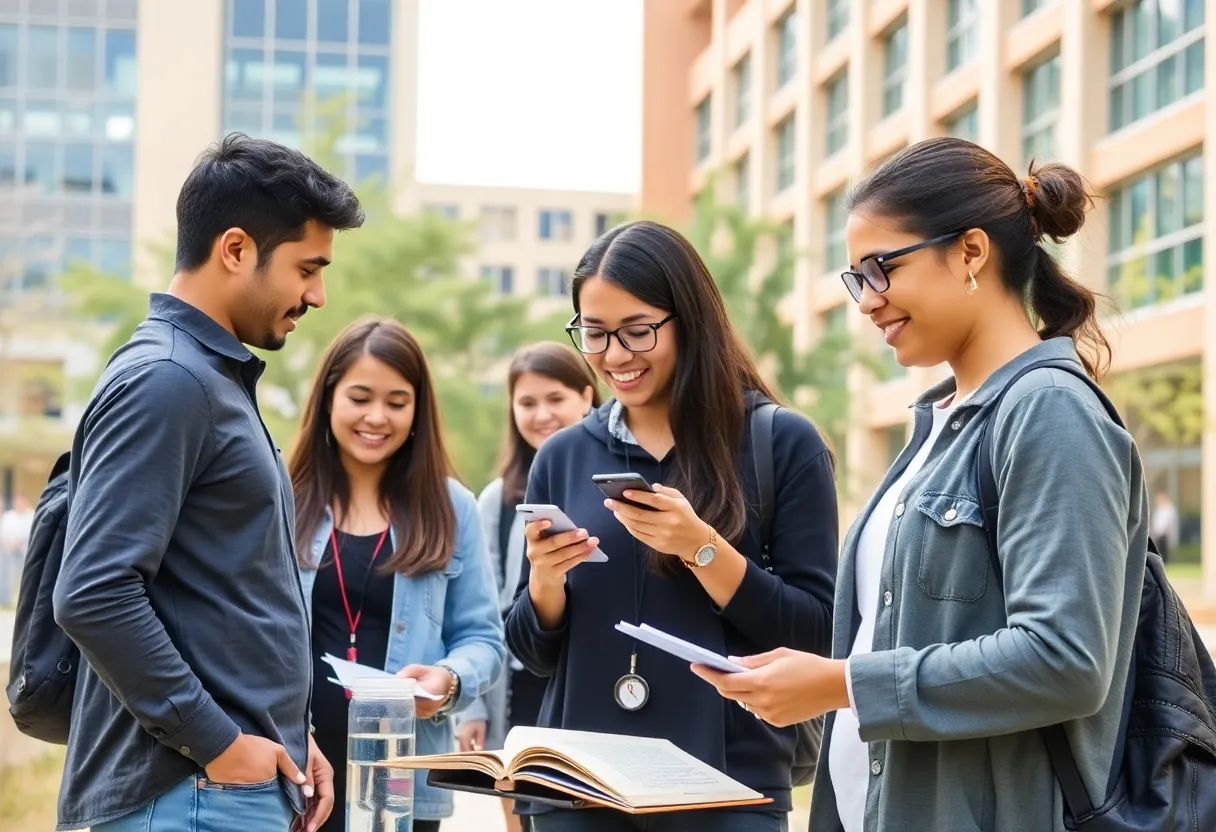Students collaborating in a vibrant university environment