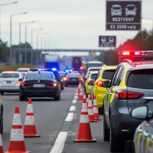 Scene of a vehicle accident on Southeast Loop 410 with police presence