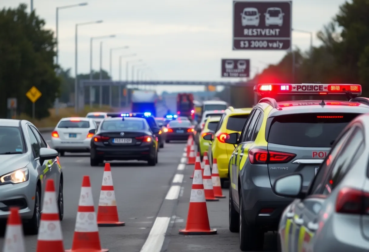 Scene of a vehicle accident on Southeast Loop 410 with police presence