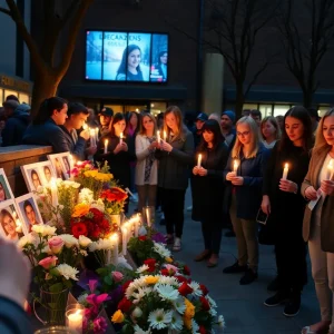 Community members gathering at a candlelight vigil for flood victims in San Antonio