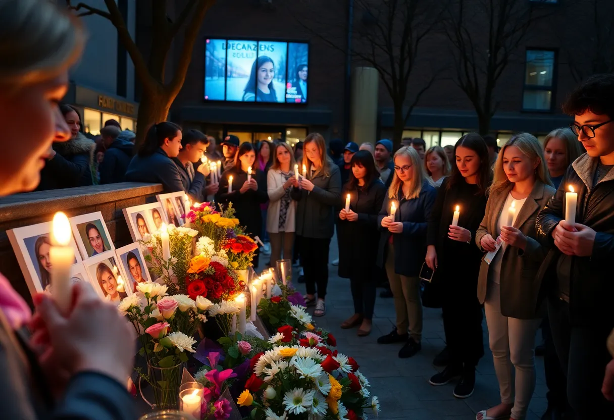 Community members gathering at a candlelight vigil for flood victims in San Antonio