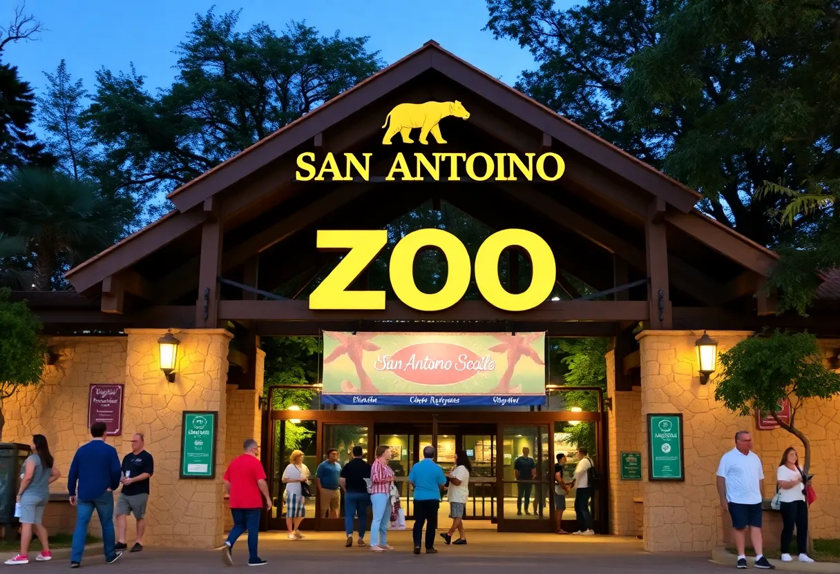 Visitors at the entrance of San Antonio Zoo.
